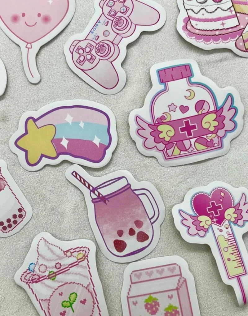 Kağıt Gemi Dükkan Paper Ship Shop Cartoon Themed Pink Box Full of Stickers / Bullet Journal / Notebook Decoration / Stickers