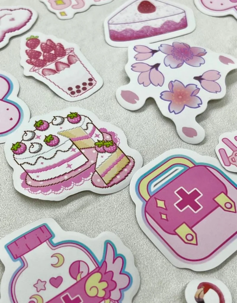 Kağıt Gemi Dükkan Paper Ship Shop Cartoon Themed Pink Box Full of Stickers / Bullet Journal / Notebook Decoration / Stickers