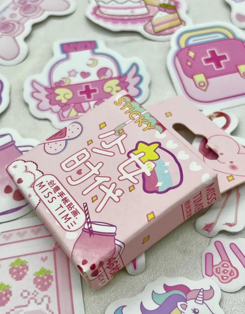 Kağıt Gemi Dükkan Paper Ship Shop Cartoon Themed Pink Box Full of Stickers / Bullet Journal / Notebook Decoration / Stickers