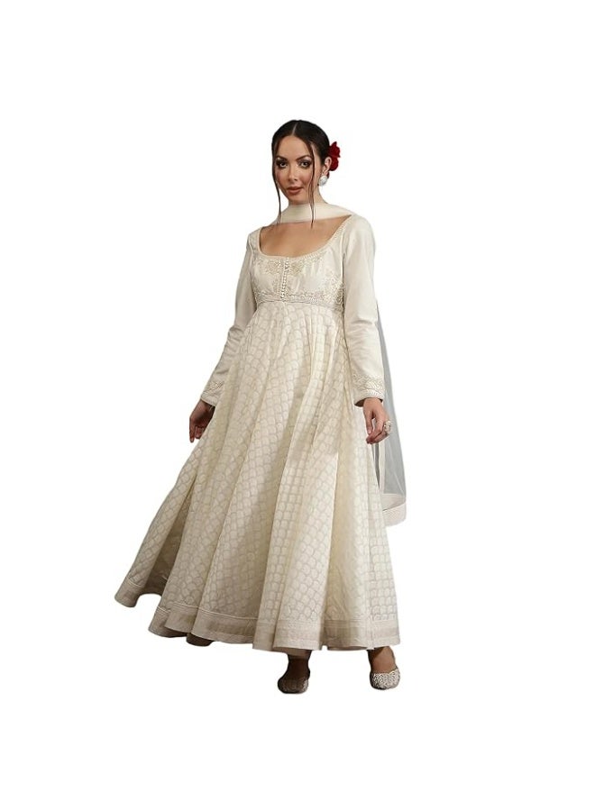 BIBA Women Silk Chanderi Anarkali Dyed Suit Set WITH DUPATTA M - Image 1