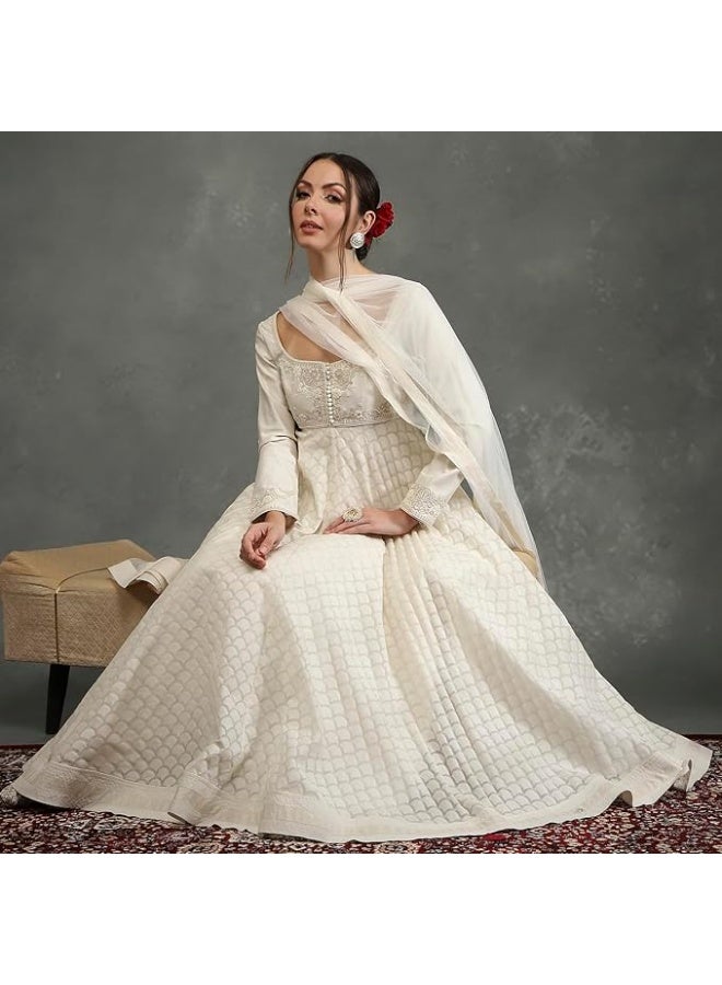 BIBA Women Silk Chanderi Anarkali Dyed Suit Set WITH DUPATTA M - Image 4