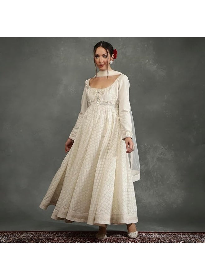 BIBA Women Silk Chanderi Anarkali Dyed Suit Set WITH DUPATTA M - Image 3