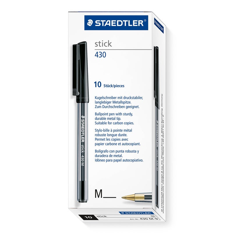 STAEDTLER Stick 430 M-9 Ballpoint Pen Medium - Black (Box of 10) - Image 1