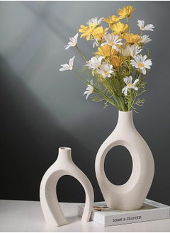 DAMAL Ceramic Vase Set of 2, Antique Home Decor, Scandinavian Modern Bohemian Decoration, for Living Room Office Restaurant Wedding Party Decoration  - Image 2