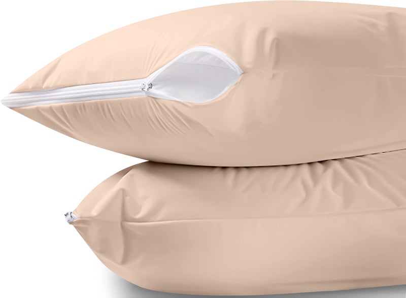 Utopia Bedding Waterproof Pillow Protector Zippered (2 Pack) Queen Beige - Bed Bug Proof Pillow Encasement 20 x 28 Inches - Image 2
