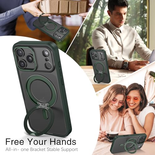 YINLAI for iPhone 17 Pro Case 6.3-inch, Magnetic Compatible with Magsafe, with 360° Rotatable Ring Stand, Anti-Fingerprint Skin-Friendly, Shockproof Full-Body Protective 17 Pro Case, Green - Image 4
