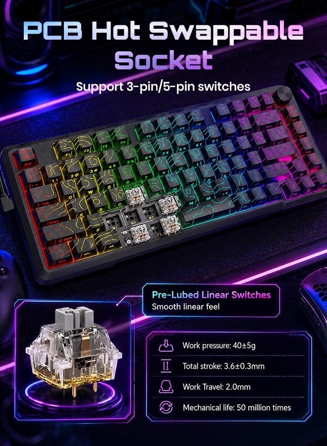 E-YOOSO Z-82 Topographic Wired RGB Gaming Keyboard with Knob, 75% Gasket Mechanical Keyboard Hot Swappable Custom Keyboard with Silver Switches , Ultra-Compact 81 Keys Mechanical Gaming Keyboards with Side Printed PBT Keycaps (Black) - Image 4
