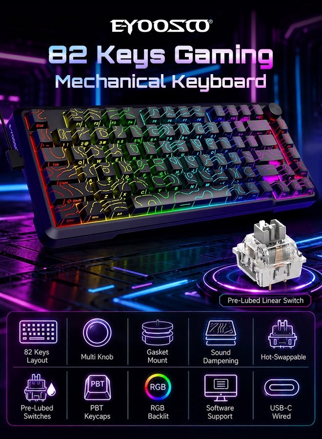 E-YOOSO Z-82 Topographic Wired RGB Gaming Keyboard with Knob, 75% Gasket Mechanical Keyboard Hot Swappable Custom Keyboard with Silver Switches , Ultra-Compact 81 Keys Mechanical Gaming Keyboards with Side Printed PBT Keycaps (Black) - Image 1