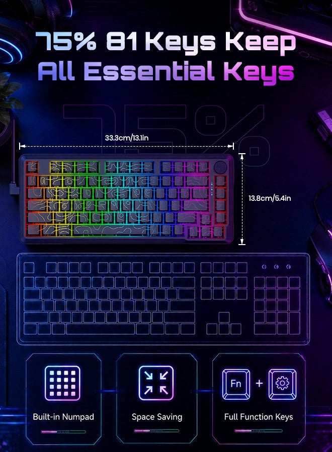 E-YOOSO Z-82 Topographic Wired RGB Gaming Keyboard with Knob, 75% Gasket Mechanical Keyboard Hot Swappable Custom Keyboard with Silver Switches , Ultra-Compact 81 Keys Mechanical Gaming Keyboards with Side Printed PBT Keycaps (Black) - Image 5