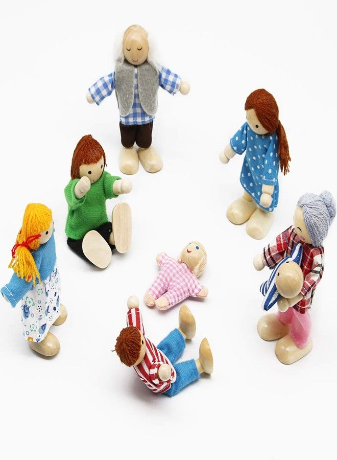 PUCKWAY Lovely Family Dollhouse Dolls Set of 8 Wooden Figures, Kids Girls Happy Playset Characters Accessories for Children Pretend Gift - Image 4