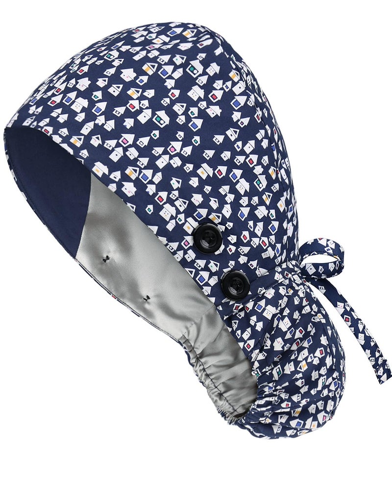 Yuest Satin Lined Scrub Caps with Buttons & Sweathand, Surgical Caps for Women - Image 1