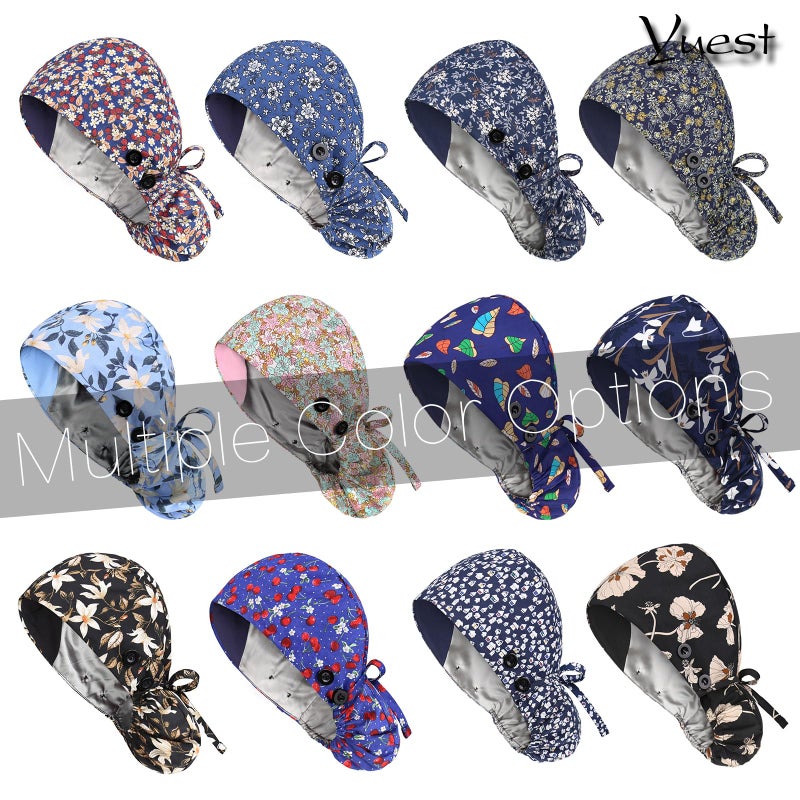 Yuest Satin Lined Scrub Caps with Buttons & Sweathand, Surgical Caps for Women - Image 4