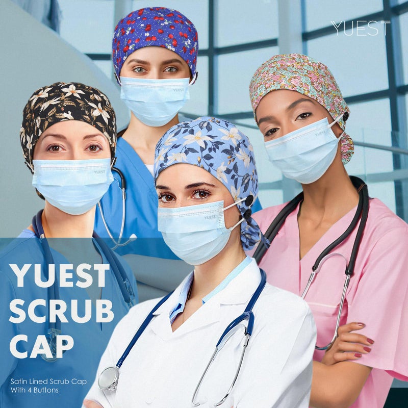 Yuest Satin Lined Scrub Caps with Buttons & Sweathand, Surgical Caps for Women - Image 5