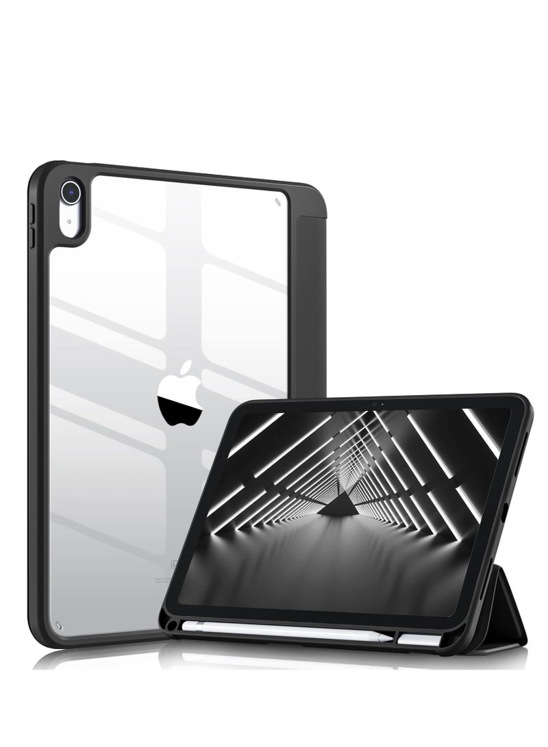 إم اتش ام حافظة متوافقة مع ايباد (A16) الجيل 11 2025/10.9 مع قلم حامل، غطاء ذكي ثلاثي الطي مع ناعم من البولي يوريثين، خاصية التنبيه/السكون التلقائي  اسود شفاف - Image 1