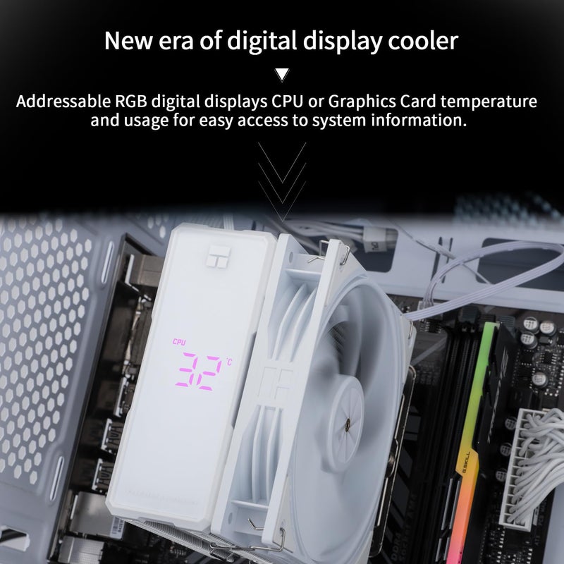 ثيرمالرايت مبرد هواء وحدة المعالجة المركزية Thermalright Assassin X 120R Digital White، سرعة 2000 دورة في الدقيقة، 4 أنابيب حرارية، مروحة PWM هادئة 12 سم لمبرد وحدة المعالجة المركزية، غطاء علوي بشاشة رقمية، لـ AM4/AM5، Intel LGA1700/1851/1150/1151/1200، تبريد الكمبيوتر - Image 5