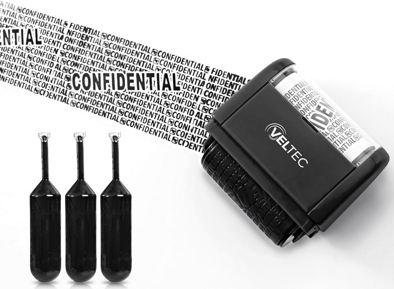 Veltec ID Protector Ink Roller - Identity Theft Protection Roller Stamp Set (Black, Stamp+3 Refills) - Image 2