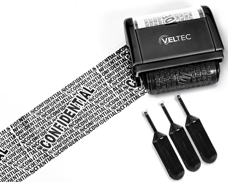 Veltec ID Protector Ink Roller - Identity Theft Protection Roller Stamp Set (Black, Stamp+3 Refills) - Image 4