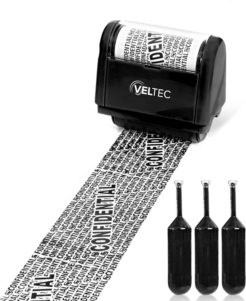 Veltec ID Protector Ink Roller - Identity Theft Protection Roller Stamp Set (Black, Stamp+3 Refills) - Image 3