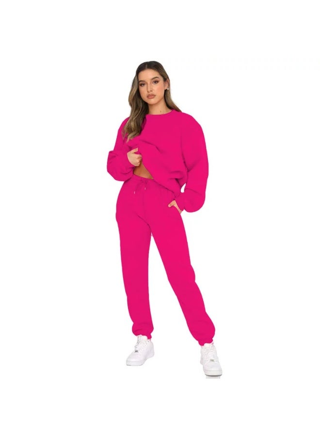 general Winter/ Autumn Solid-color Round-neck Pullover Pants for Women - Fashionable Casual Long-sleeved Sweatshirt Set - Image 1