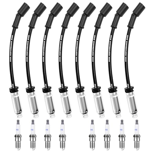 Ozikutech High Performance Spark Plugs and Wires Fit for 1999-2013 Chevy Silverado 1500 2500 Tahoe Suburban Avalanche GMC Sierra Yukon Escalade, Replace for 9748HH 9748UU 41-162 41-110, with 4.8 5.3 6.0 6.2 V8 - Image 1