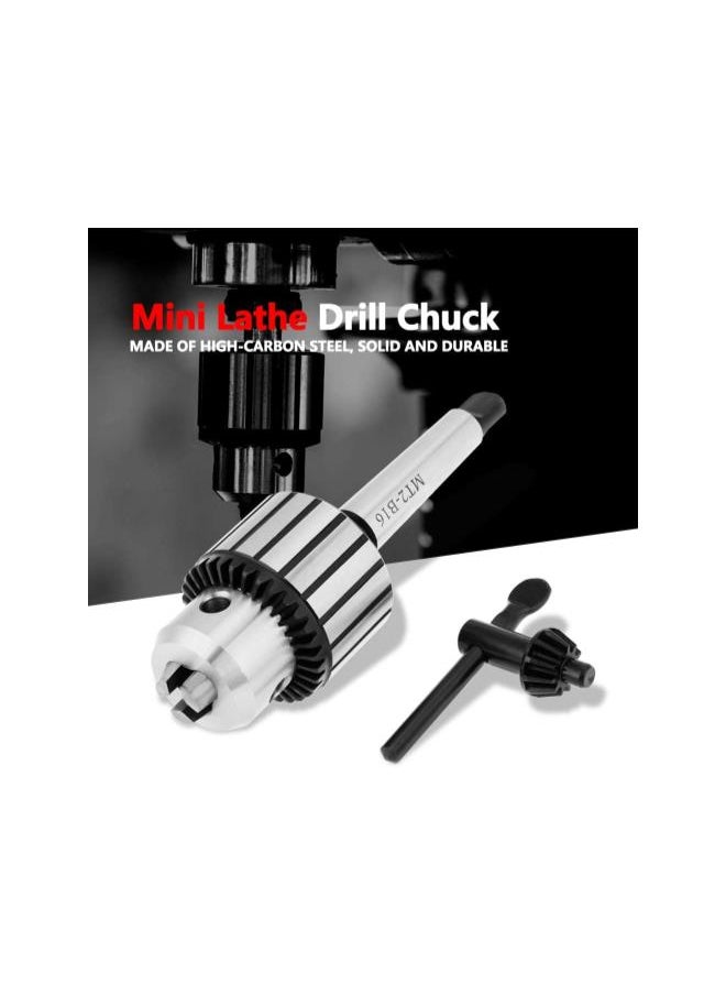 Key Type Drill Chuck, 1X Lathe Drill Chuck 1-13mm Capacity Carbide Steel MT2-B16 Arbor Key Type Drill Chuck Mini Lathe Tool for Centering Drilling Tapping Reaming Operation in Metal Wood