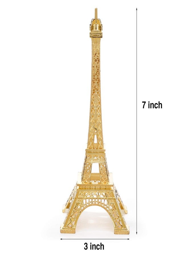 ESHATO Gold Metal Eiffel Tower Statue, 7inch Decorative Figurine Replica Stand Holder for Cake Topper Table Decor Gift Party Home Decoration - Image 2