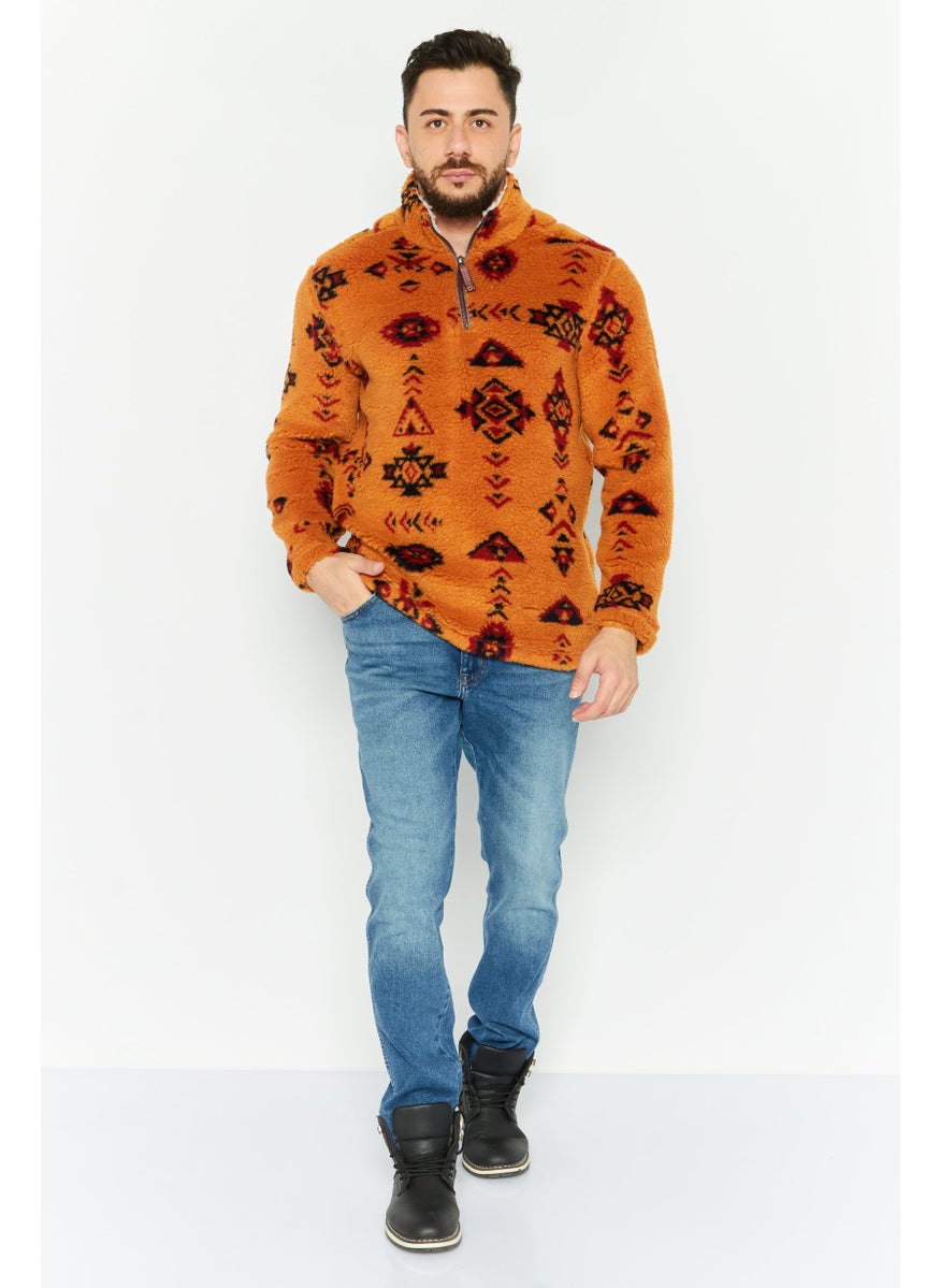 TRUE GRIT - Men Mock Neck Graphic Print Long Sleeves Sweatshirt, Brown Combo - Image 1