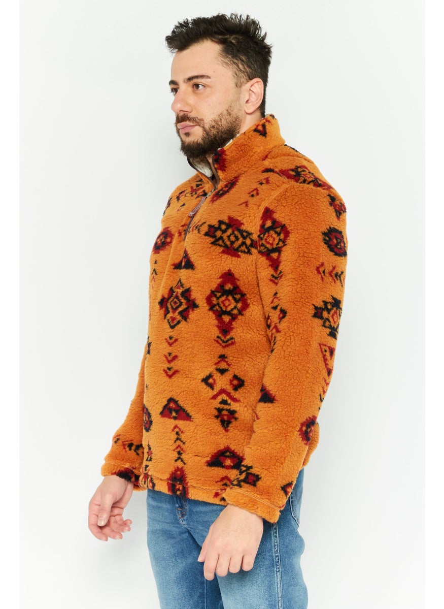 TRUE GRIT - Men Mock Neck Graphic Print Long Sleeves Sweatshirt, Brown Combo - Image 1