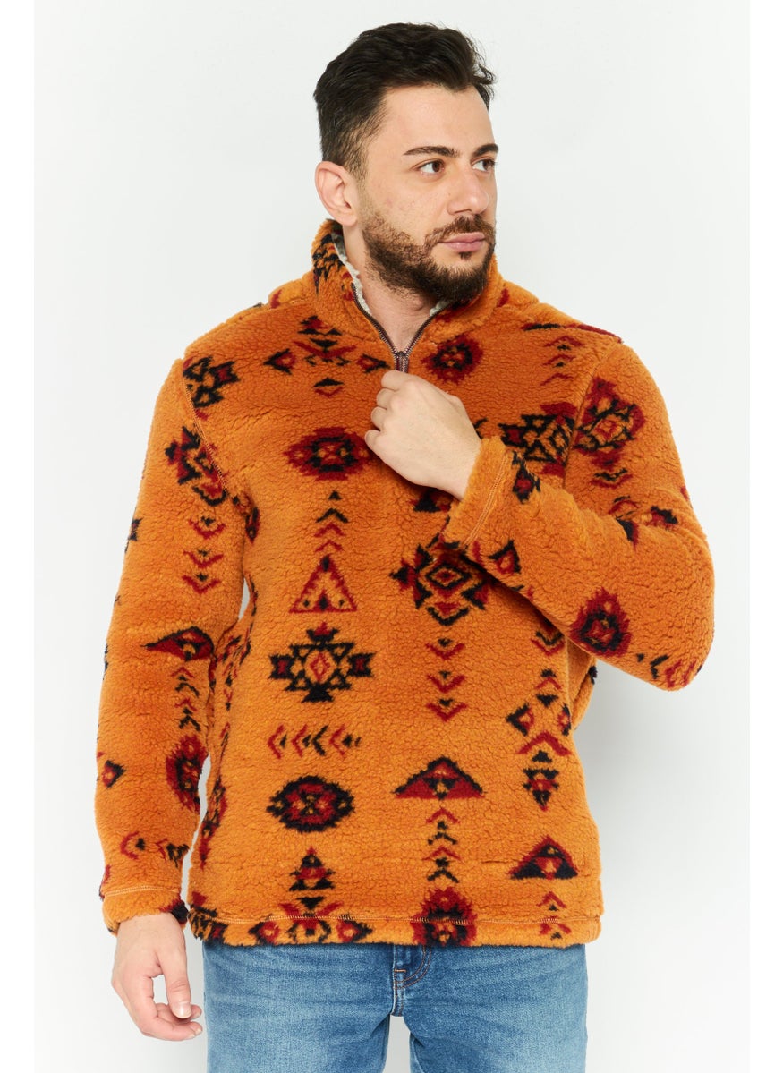 TRUE GRIT - Men Mock Neck Graphic Print Long Sleeves Sweatshirt, Brown Combo - Image 1