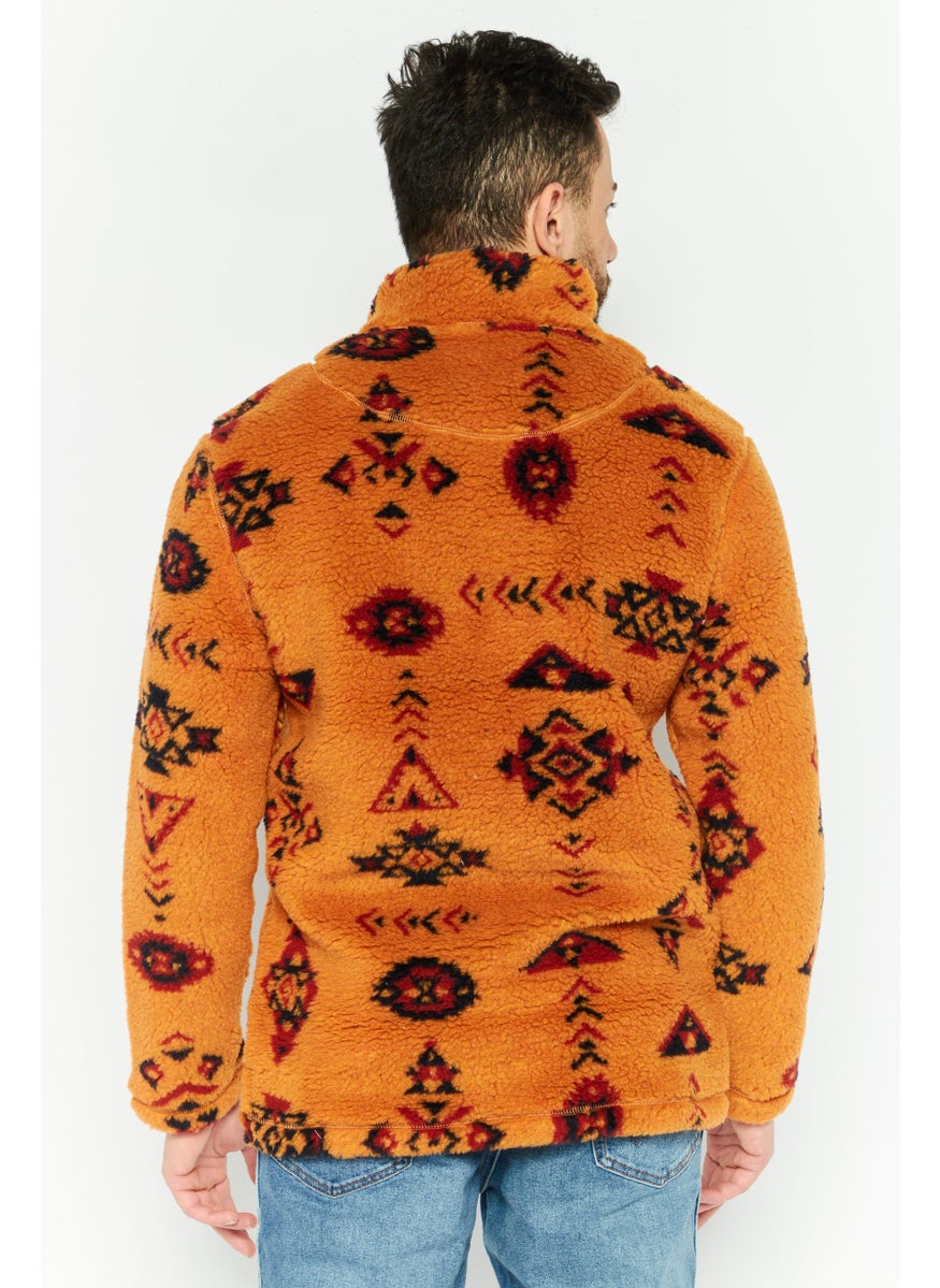 TRUE GRIT - Men Mock Neck Graphic Print Long Sleeves Sweatshirt, Brown Combo - Image 1