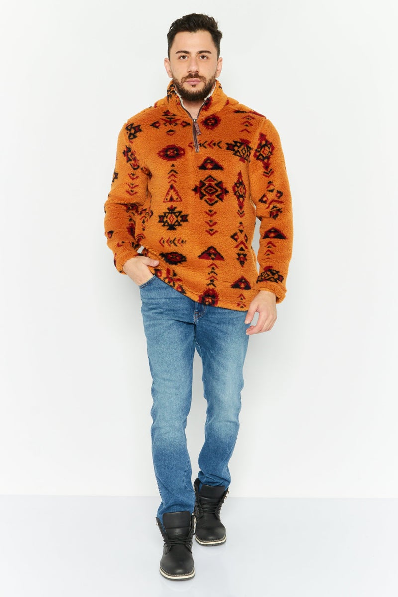 TRUE GRIT Men Mock Neck Graphic Print Long Sleeves Sweatshirt, Brown Combo - Image 2