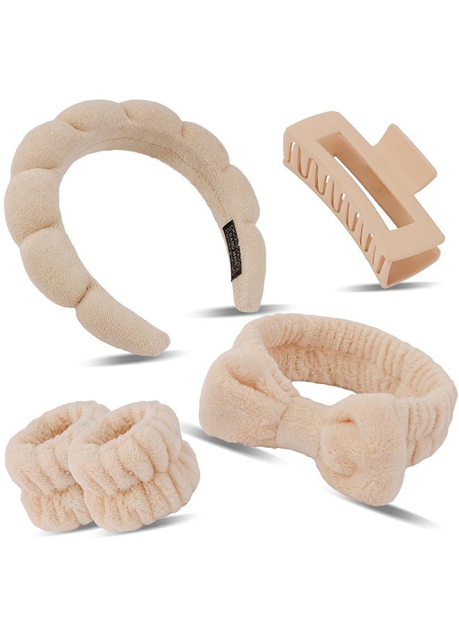 Generic Spa Headband Wristband Set with Hair Clips Skincare Headbands for Washing Face Skin Care Puffy Makeup Headband Wrist Bands Preppy Teen Girl Gifts Cute Trendy Stuff Hair Accessories for Women - Image 1