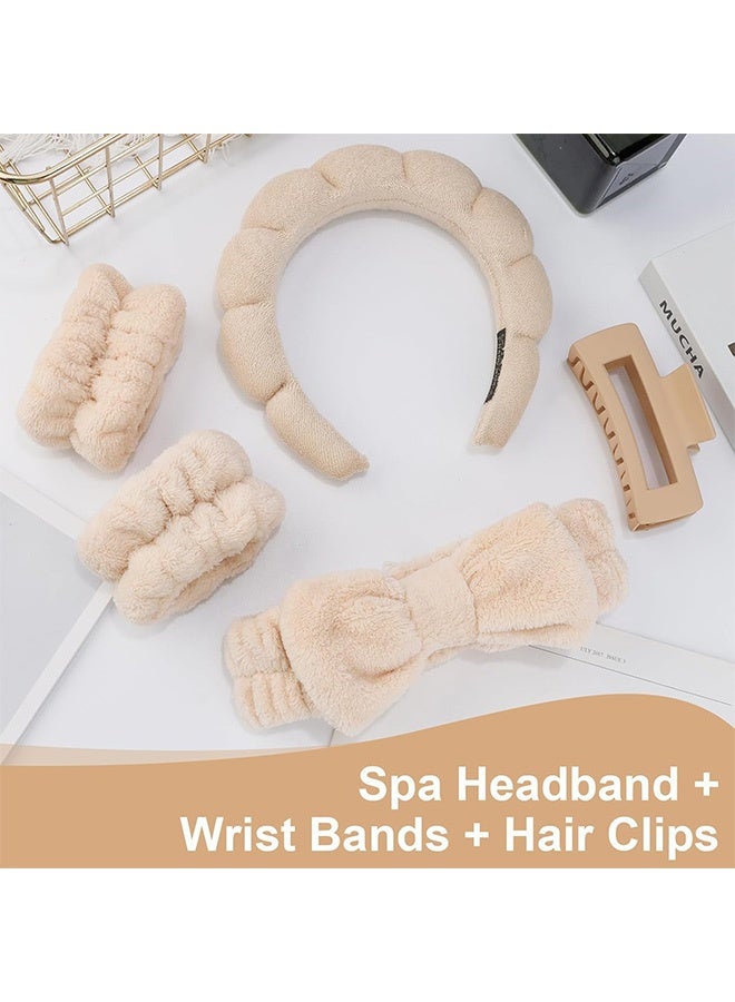 Generic Spa Headband Wristband Set with Hair Clips Skincare Headbands for Washing Face Skin Care Puffy Makeup Headband Wrist Bands Preppy Teen Girl Gifts Cute Trendy Stuff Hair Accessories for Women - Image 3