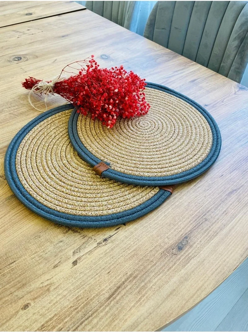 BDZ Deri BDZ Leather Jute Wicker American Service Plate 2 Pieces