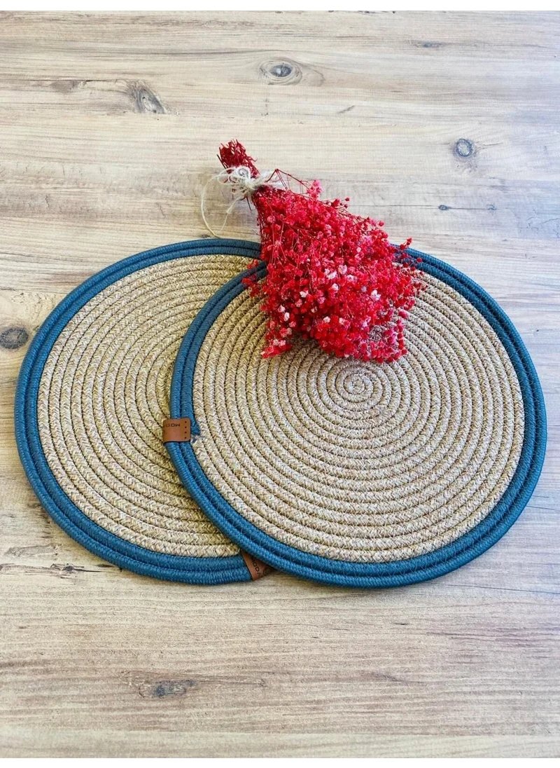BDZ Deri BDZ Leather Jute Wicker American Service Plate 2 Pieces