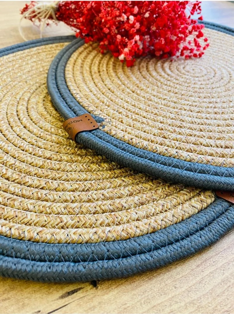 BDZ Deri BDZ Leather Jute Wicker American Service Plate 2 Pieces