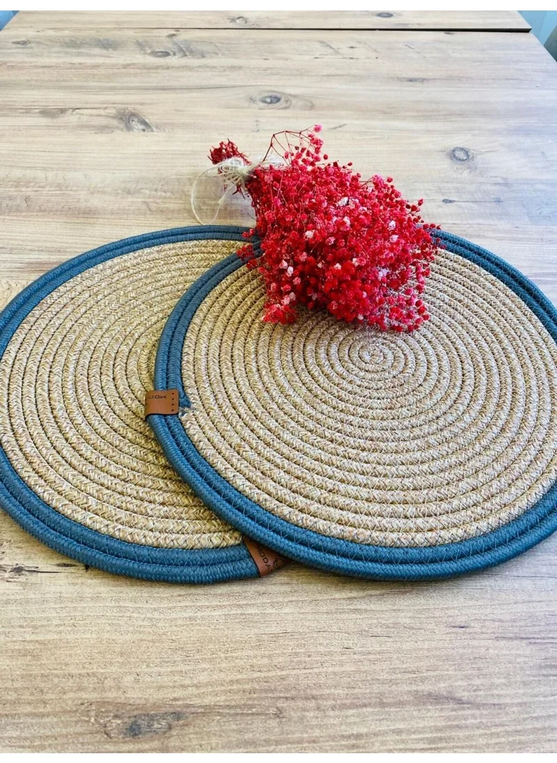 BDZ Deri BDZ Leather Jute Wicker American Service Plate 2 Pieces