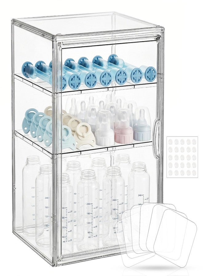 KitHero Baby Bottle Organizer – X-Large Adhesive Wall-Mount 3 Tier Adjustable Acrylic Bottle Storage Container with Magnetic Door – for Countertop, Cabinet, Kitchen, and Vanity, Gifts for New Mom - Image 1