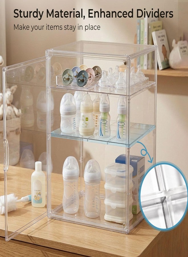 KitHero Baby Bottle Organizer – X-Large Adhesive Wall-Mount 3 Tier Adjustable Acrylic Bottle Storage Container with Magnetic Door – for Countertop, Cabinet, Kitchen, and Vanity, Gifts for New Mom - Image 5