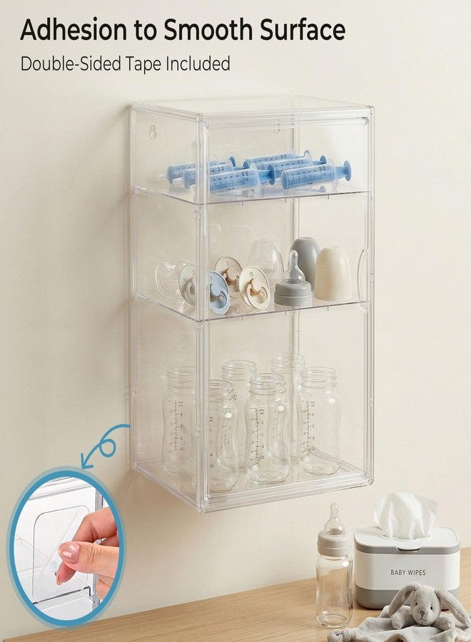 KitHero Baby Bottle Organizer – X-Large Adhesive Wall-Mount 3 Tier Adjustable Acrylic Bottle Storage Container with Magnetic Door – for Countertop, Cabinet, Kitchen, and Vanity, Gifts for New Mom - Image 3