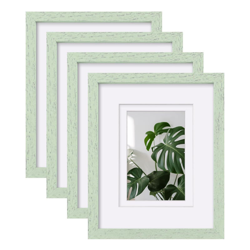 Egofine 8x10 Picture Frames 4PCS  Made of Solid Wood Display 4x6 and 5x7 with Mat Covered by Plexiglass  for Table Top Display and Wall Mounting Photo frame  Rustic Green - Image 1