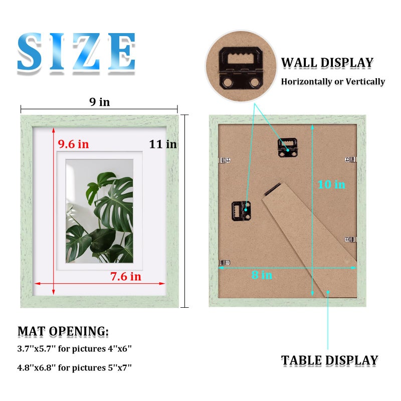 Egofine 8x10 Picture Frames 4PCS  Made of Solid Wood Display 4x6 and 5x7 with Mat Covered by Plexiglass  for Table Top Display and Wall Mounting Photo frame  Rustic Green - Image 3