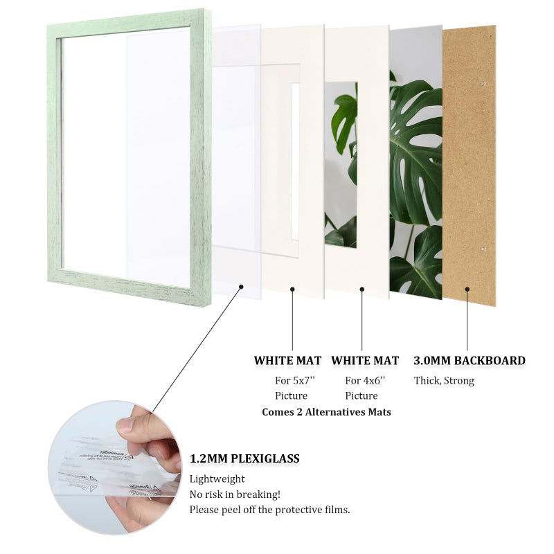 Egofine 8x10 Picture Frames 4PCS  Made of Solid Wood Display 4x6 and 5x7 with Mat Covered by Plexiglass  for Table Top Display and Wall Mounting Photo frame  Rustic Green - Image 4