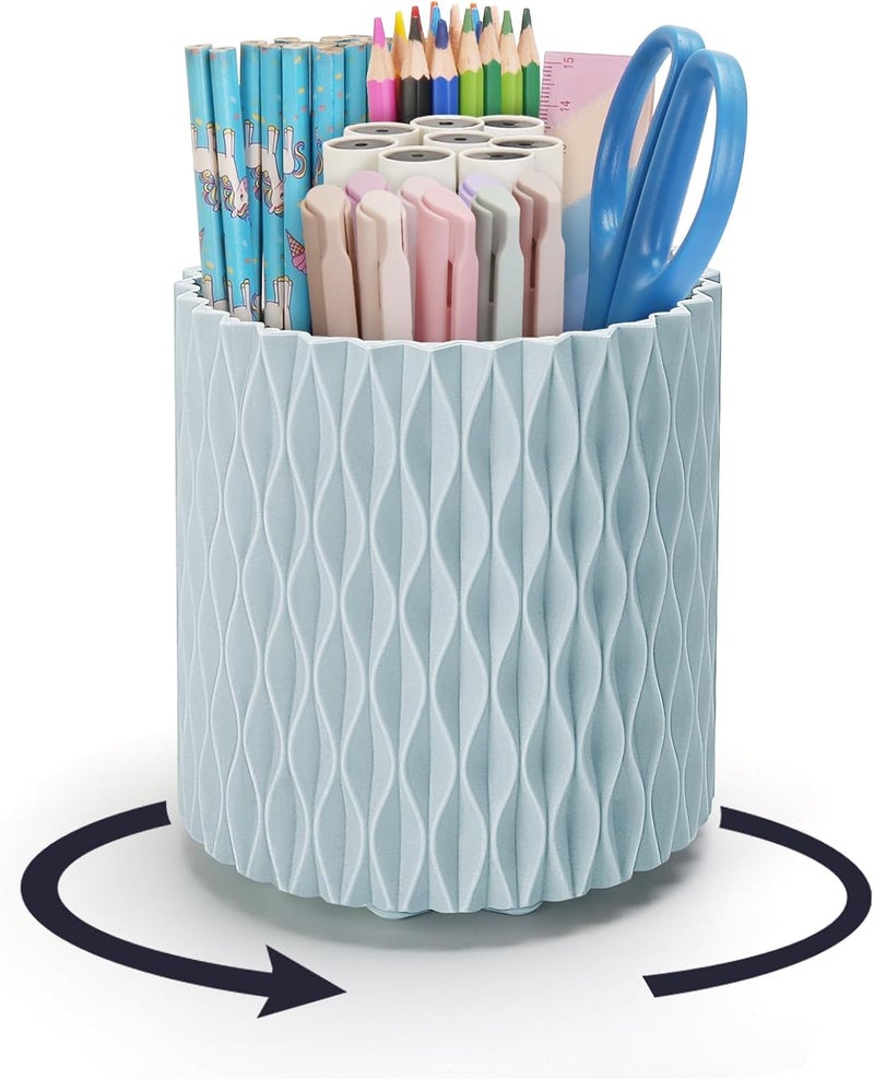 minimaliving Desk Organiser,Stylish Rhombus Pen Holder for Desk 360°Rotating Office Desk Accessories,Pencil Pot with 5 Compartments Storage Box Caddy for Office,School,Home,Art Supply(Blue) - Image 1