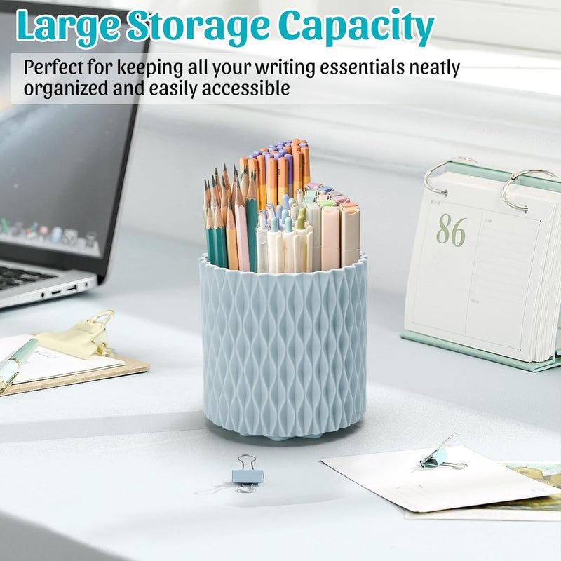 minimaliving Desk Organiser,Stylish Rhombus Pen Holder for Desk 360°Rotating Office Desk Accessories,Pencil Pot with 5 Compartments Storage Box Caddy for Office,School,Home,Art Supply(Blue) - Image 2