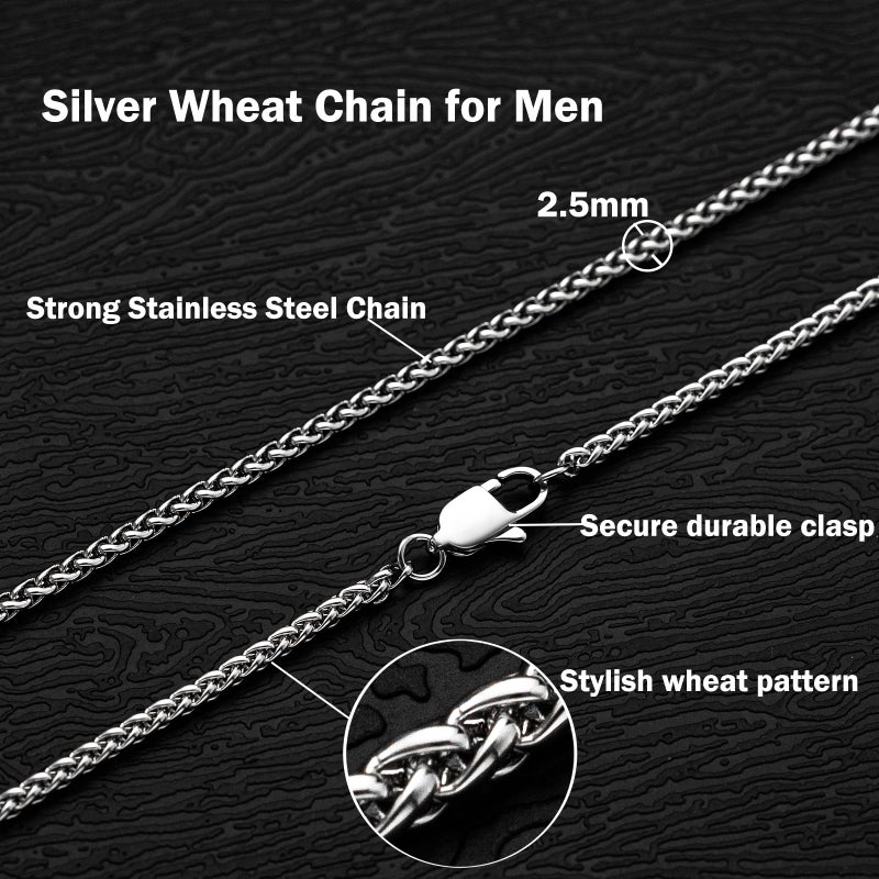 OLARCU 2.5mm/4mm Silver Stainless Steel Wheat Chain Necklace Jewelry for Men (2.5mm-Silver, 18 Inches) - Image 2