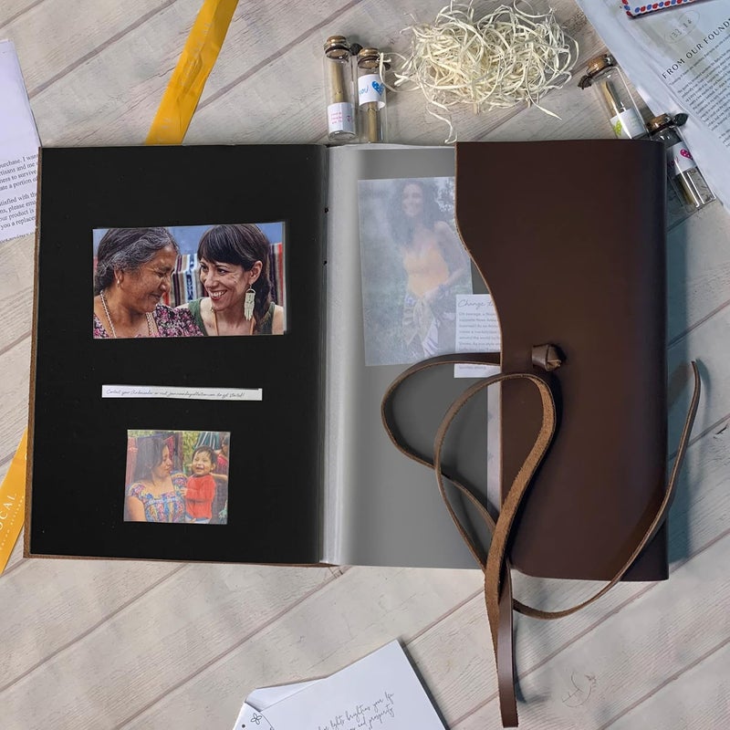 Rustic Town Rustic Town Leather Photos Album Handmade Paper with Gift Box Scrapbook Style Pages Holds 4x6 or 5x7 inches Birthday Memories Wedding Photos BlackPapers Large  - Image 5