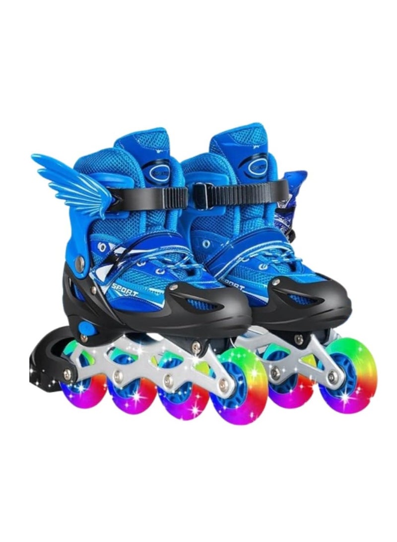 UKR Blue Kids Rollerblades for Boys and Teens – Inline Skating Shoes with Adjustable Size and Rainbow LED Wheels (Ages 4-9, EU Size 26-32) - Image 1