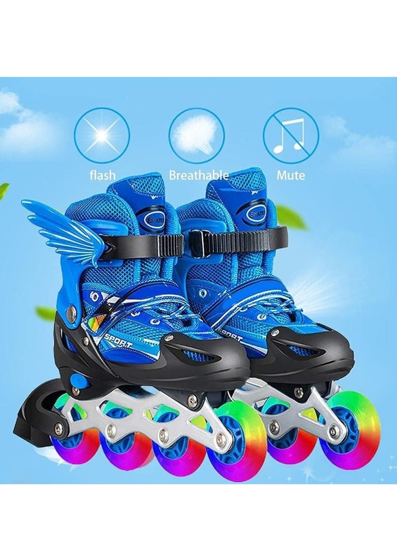 UKR Blue Kids Rollerblades for Boys and Teens – Inline Skating Shoes with Adjustable Size and Rainbow LED Wheels (Ages 4-9, EU Size 26-32) - Image 3