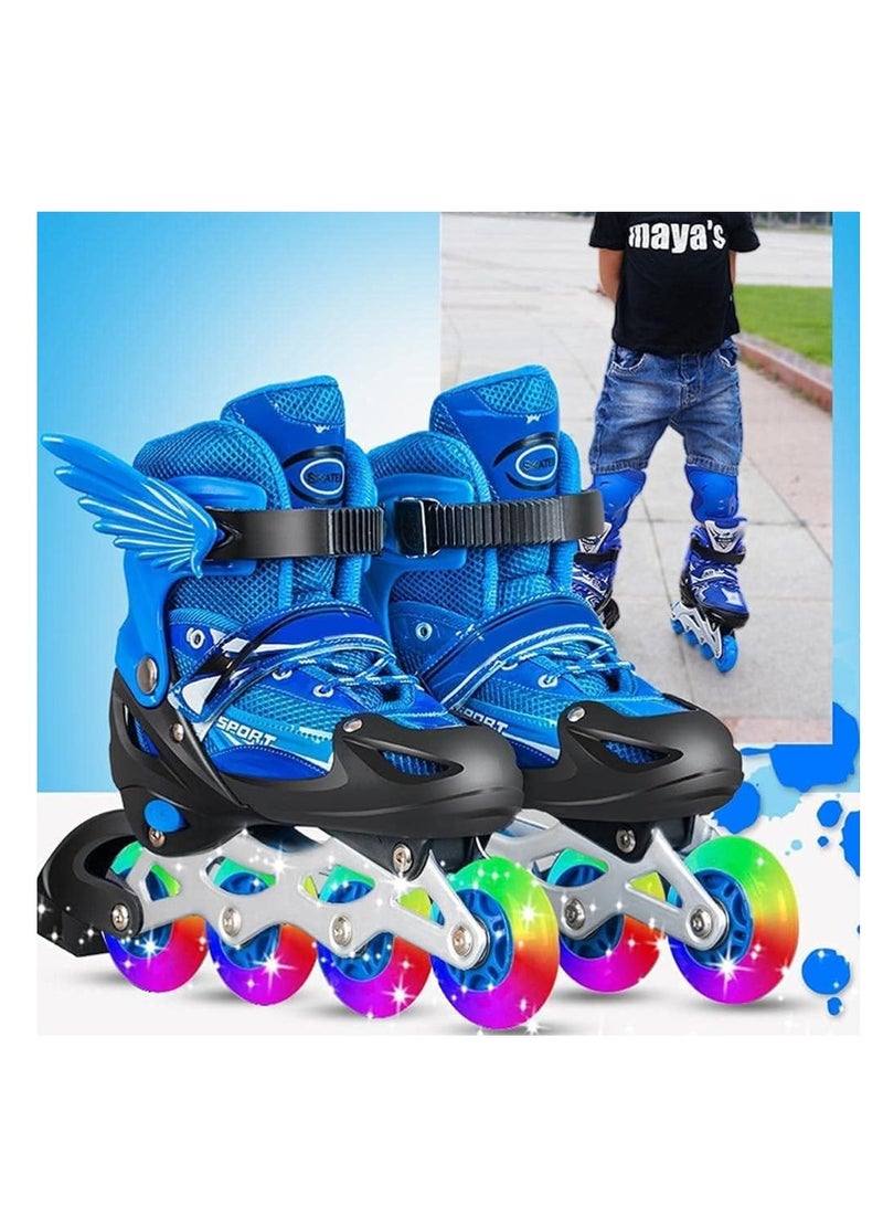 UKR Blue Kids Rollerblades for Boys and Teens – Inline Skating Shoes with Adjustable Size and Rainbow LED Wheels (Ages 4-9, EU Size 26-32) - Image 4
